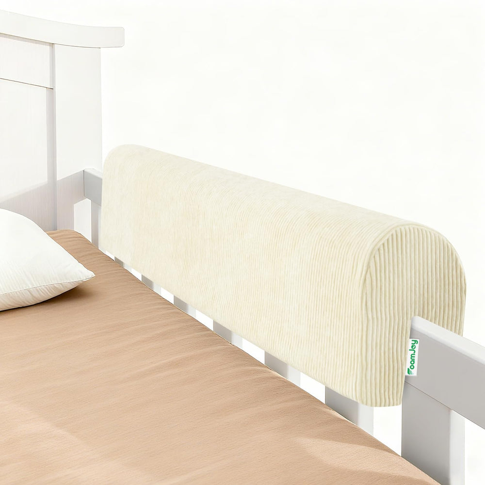 FoamJoy bed rail bumpers provide soft beige protection for cribs and bunks.