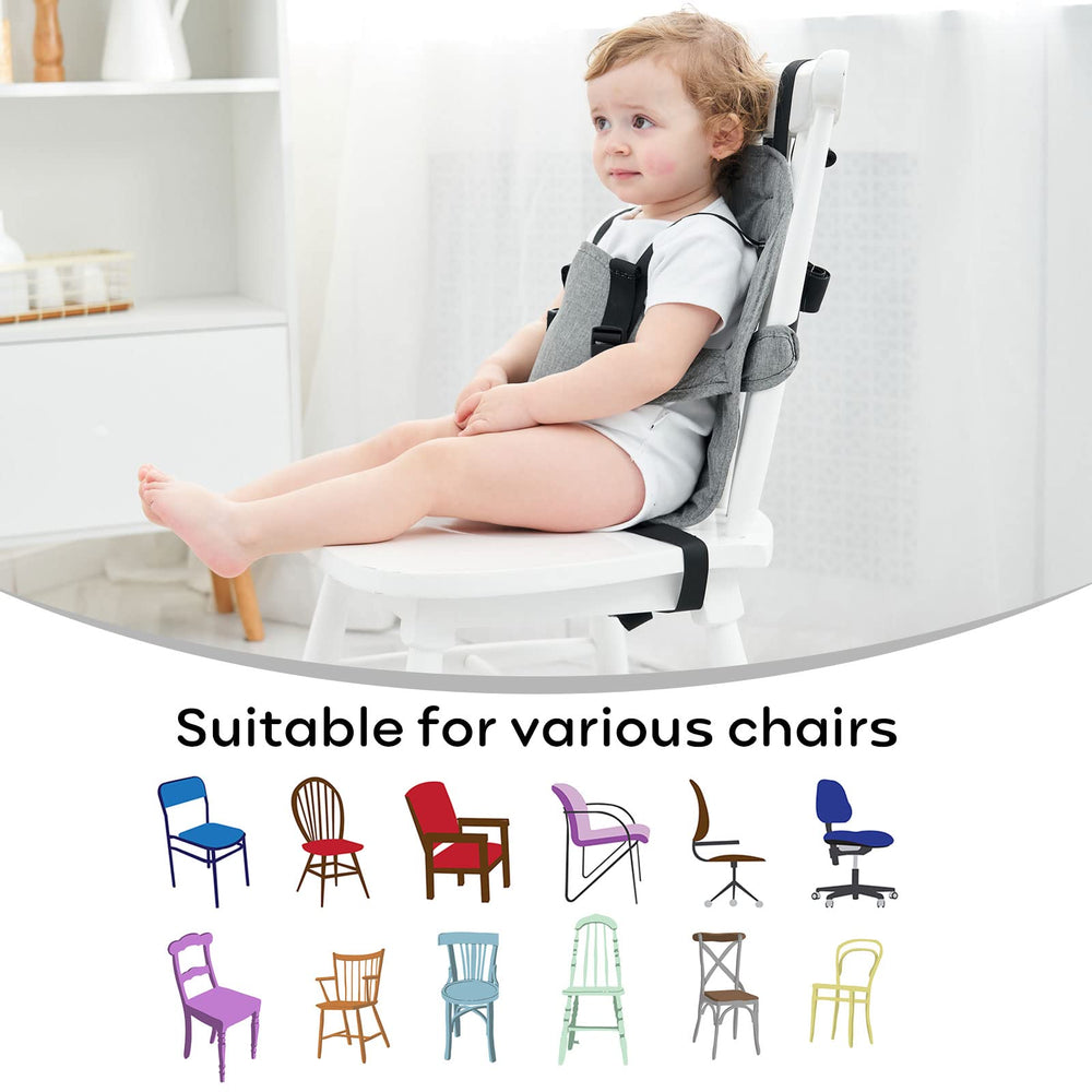 Focefec adjustable shoulder straps fit growing babies across chairs.