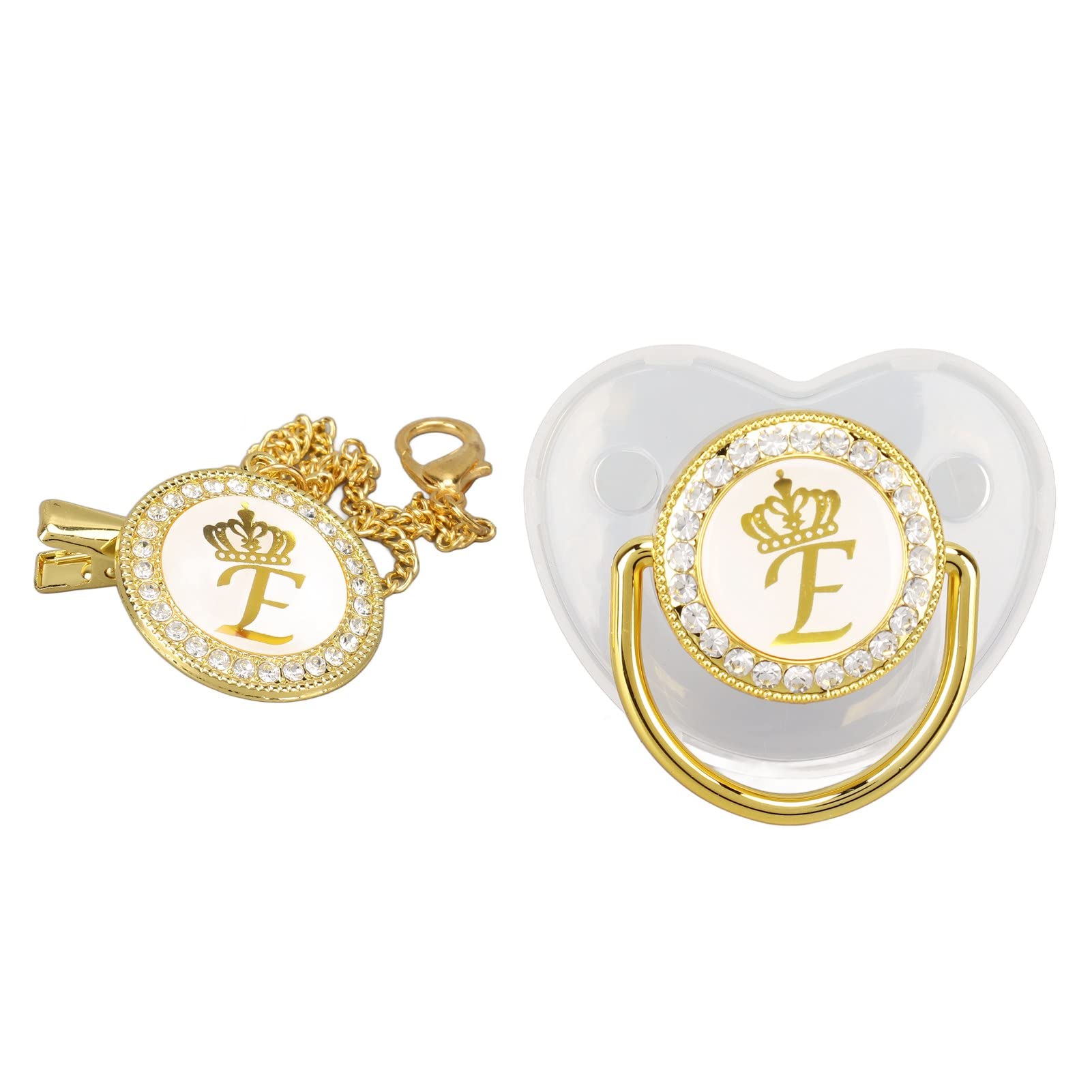 Focket pacifier clip with 26-letter bling, keeps pacifier close and stylish for baby girls.