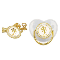 Focket pacifier clip with 26-letter bling, keeps pacifier close and stylish for baby girls.