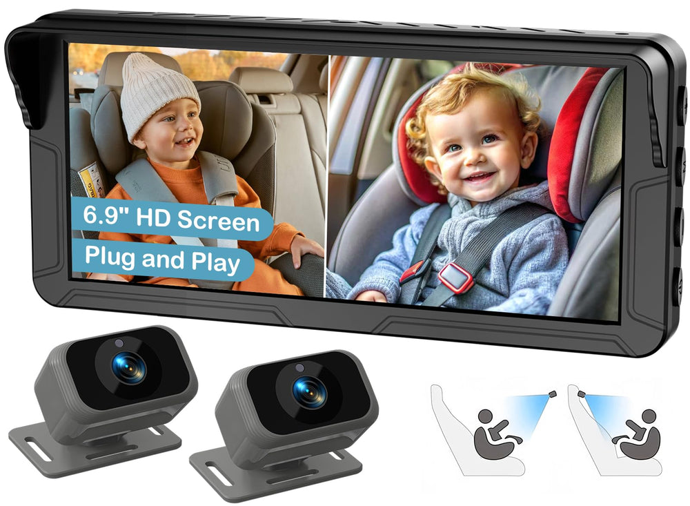 Fodkh dual camera with two cameras on split-screen view for simultaneous child monitoring.