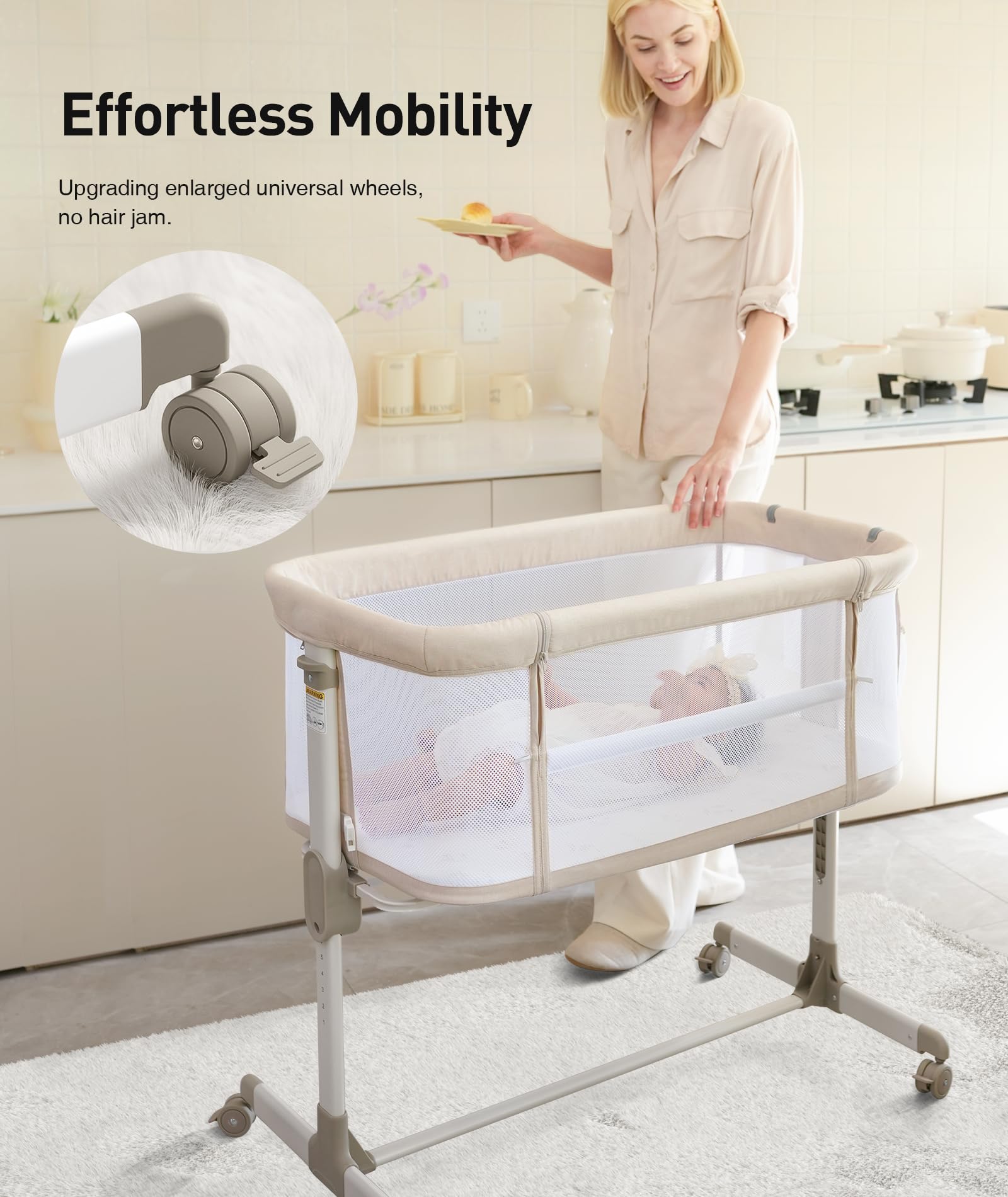Fodoss beige finish complements nursery decor while staying close at night