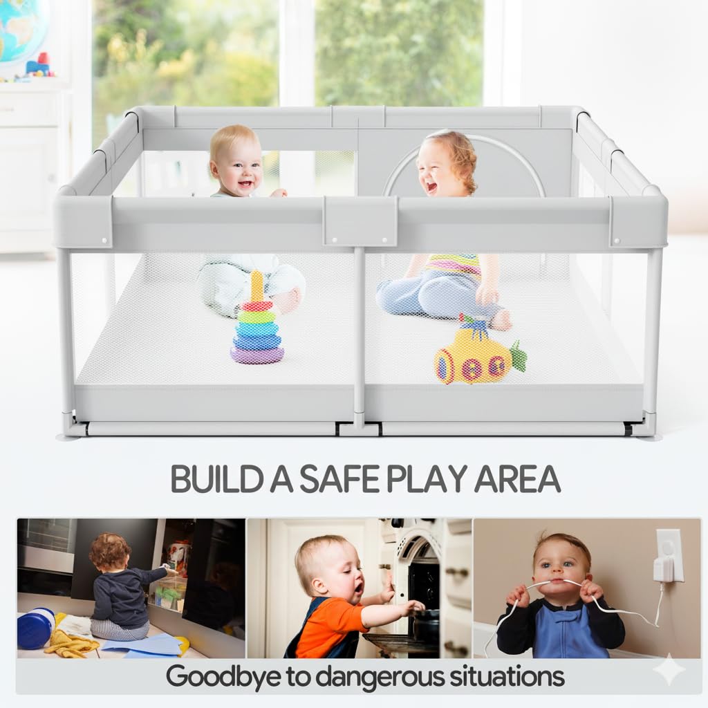 Fodoss Baby Playpen outside storage pocket keeps essentials handy.
