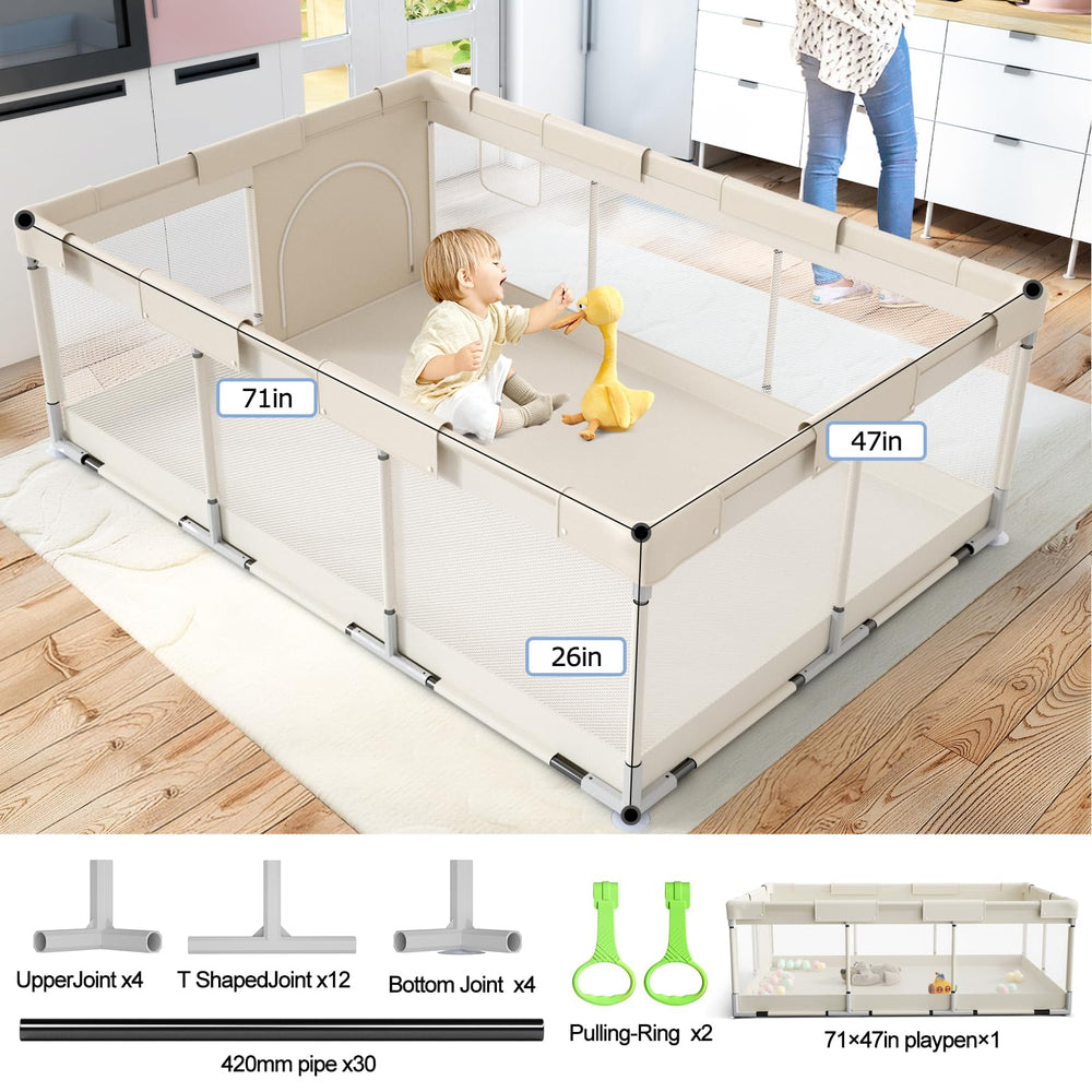 Fodoss baby playpen's stainless steel frame offers sturdy, reliable setup.
