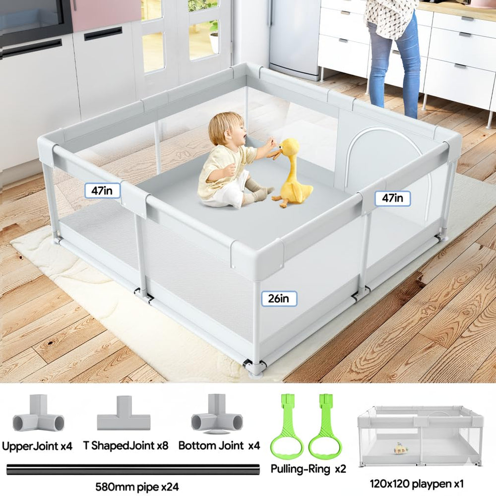 Fodoss Baby Playpen suction cups secure the frame on various floor surfaces.