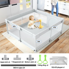 Fodoss Baby Playpen suction cups secure the frame on various floor surfaces.