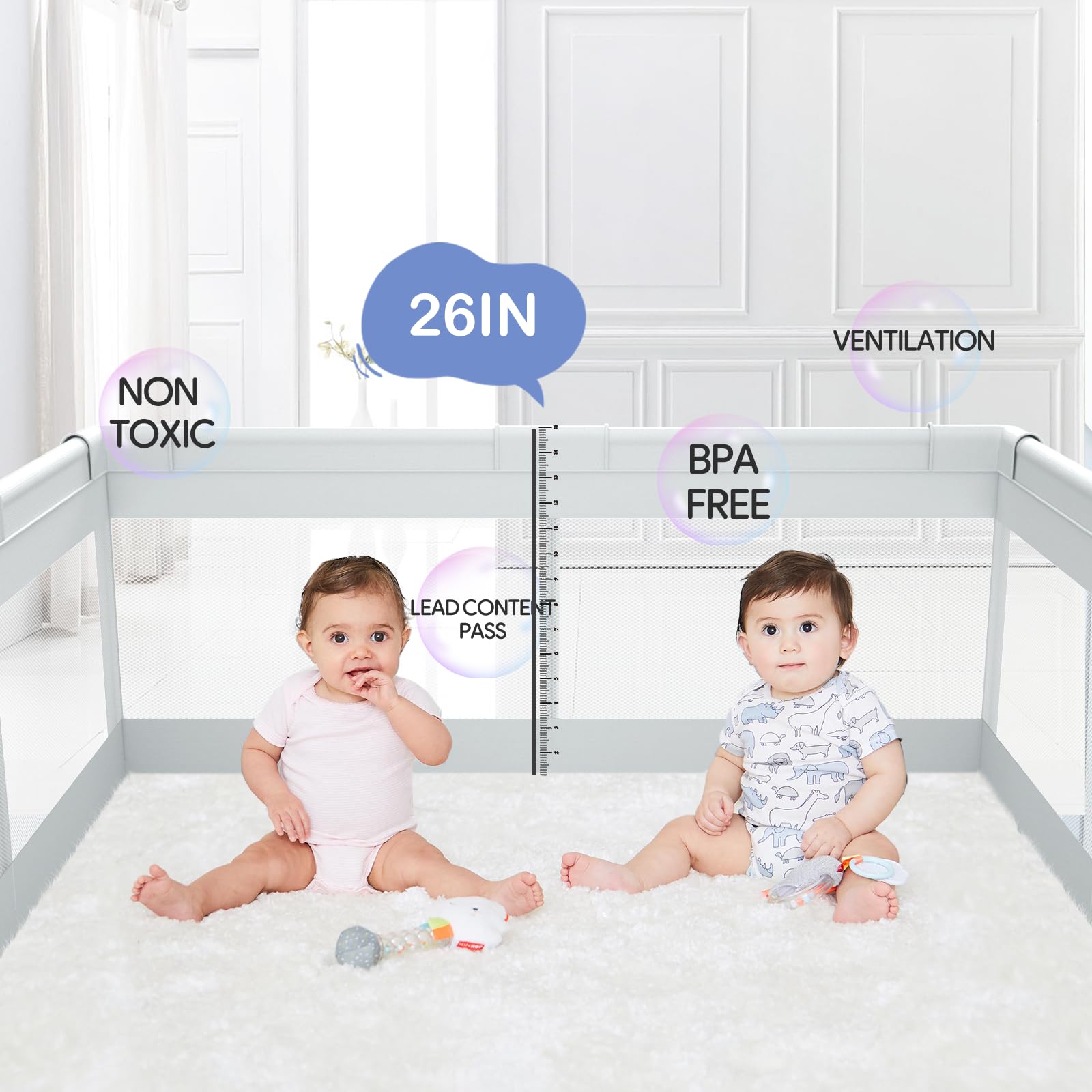 Fodoss Baby Playpen zipper door provides easy access for caregivers.