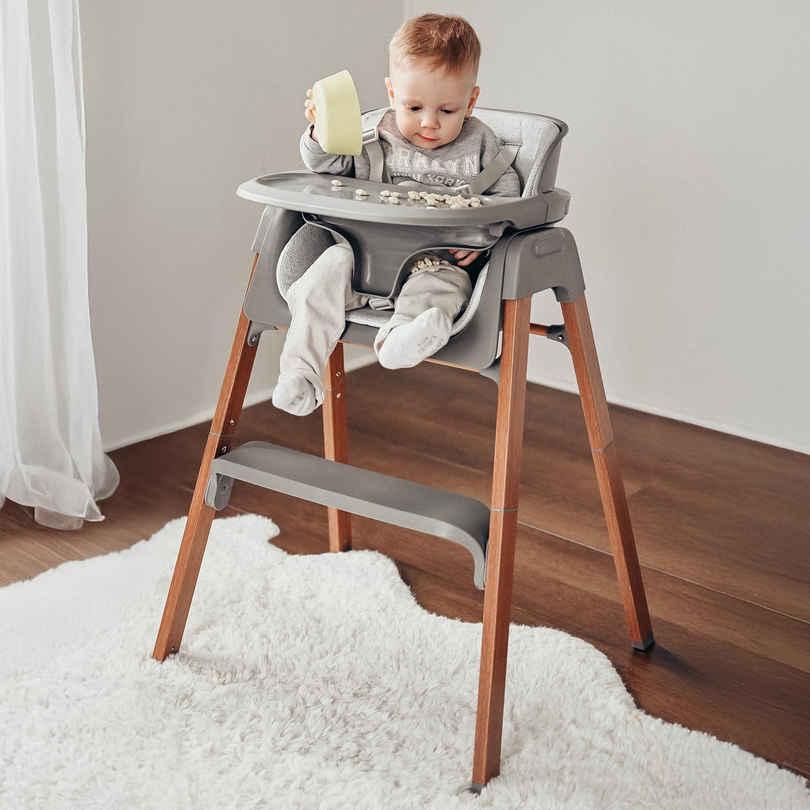 Fodoss convertible high chair with detachable tray for easy feeding