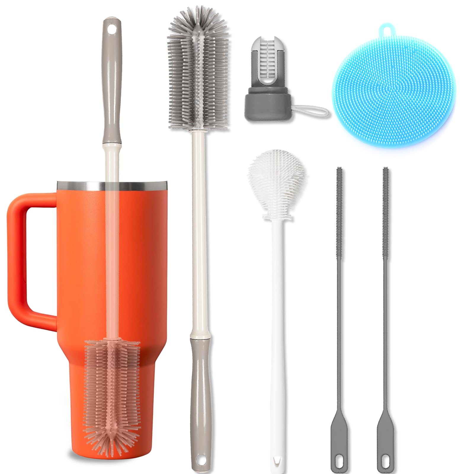 Fojaglad 15.7-inch silicone bottle brush set cleans hard-to-reach bottles effectively
