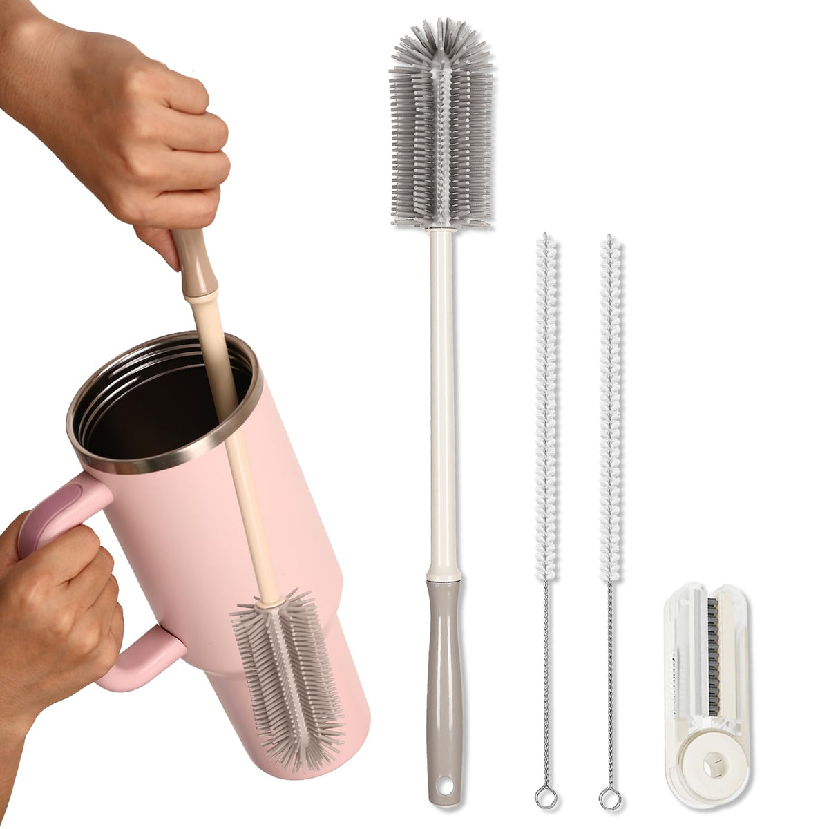 Fojaglad bottle brush with extended reach cleans hard-to-reach bottle corners.