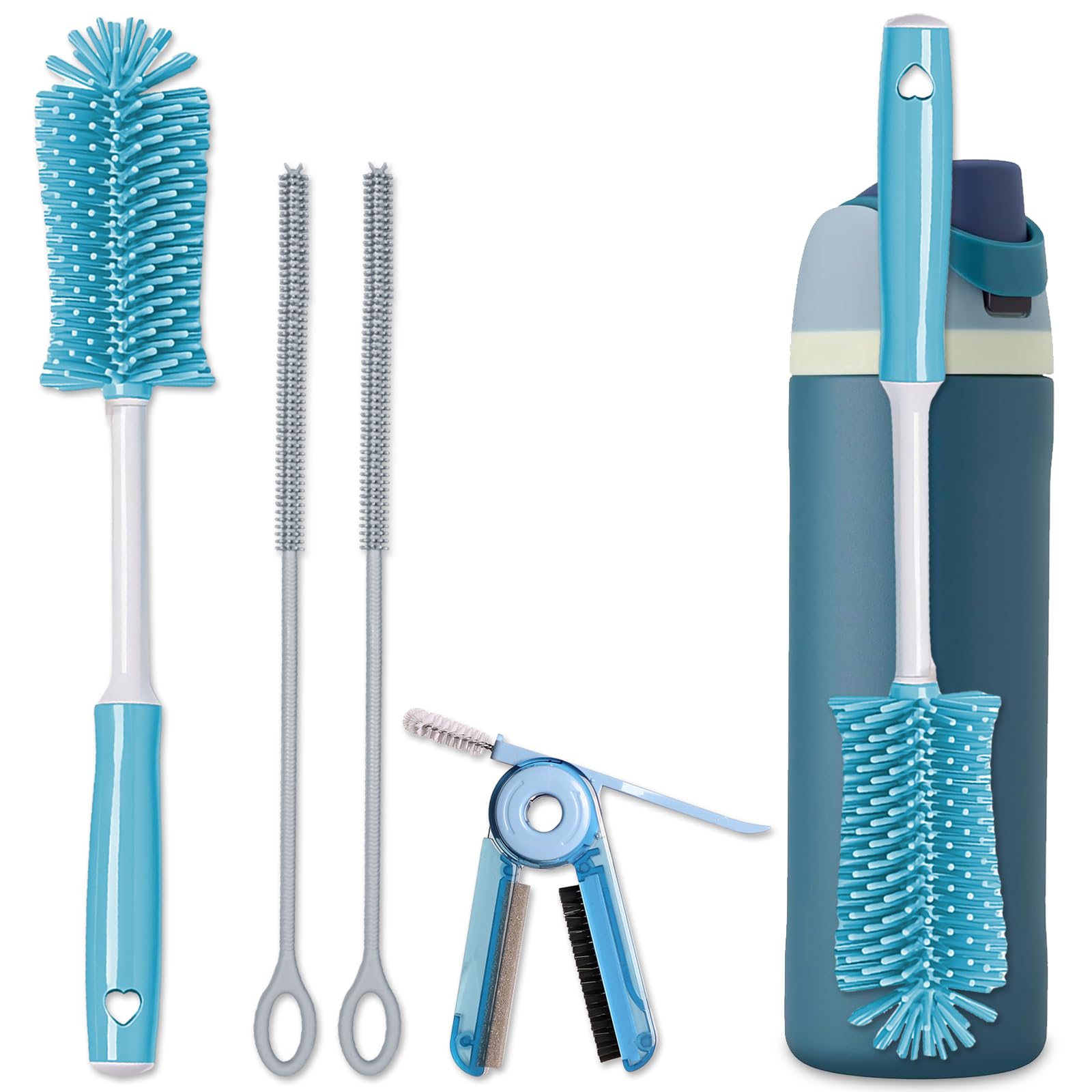 Fojaglad silicone water bottle brush with long handle for easy, scratch-free cleaning