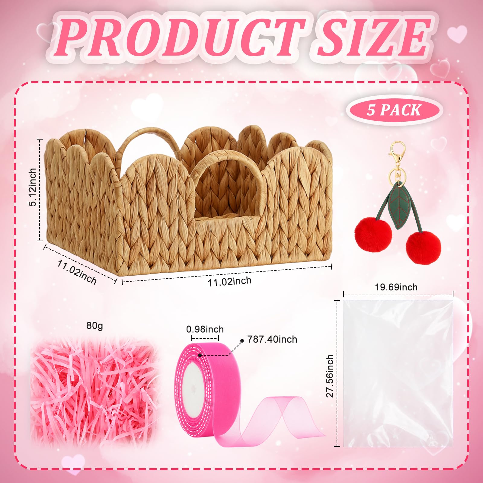 FoldTier brown water hyacinth basket featuring a red cherry pendant for decorative charm