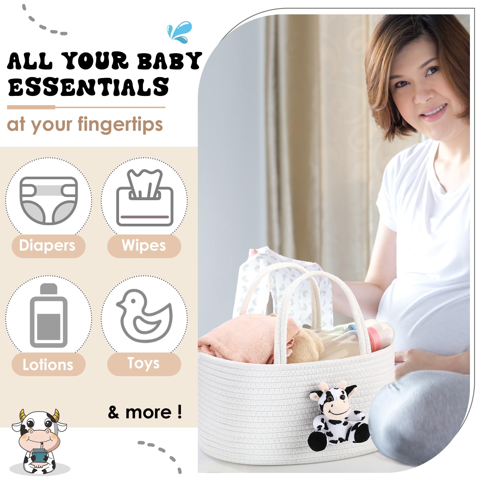 FoldTier changing table storage bin keeps wipes and diapers organized beside the changing area.