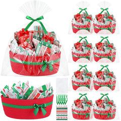FoldTier Christmas woven basket with gift bags for easy holiday gifting.
