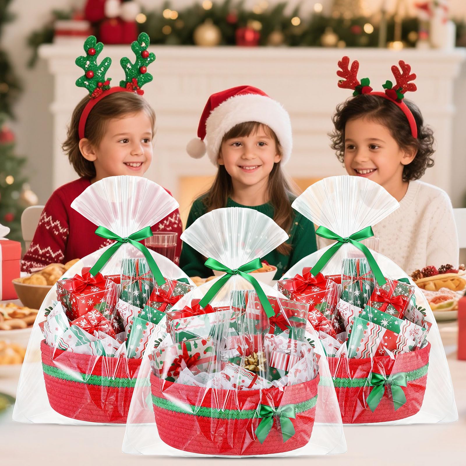 FoldTier red organic cotton basket with reinforced handles for easy carrying.