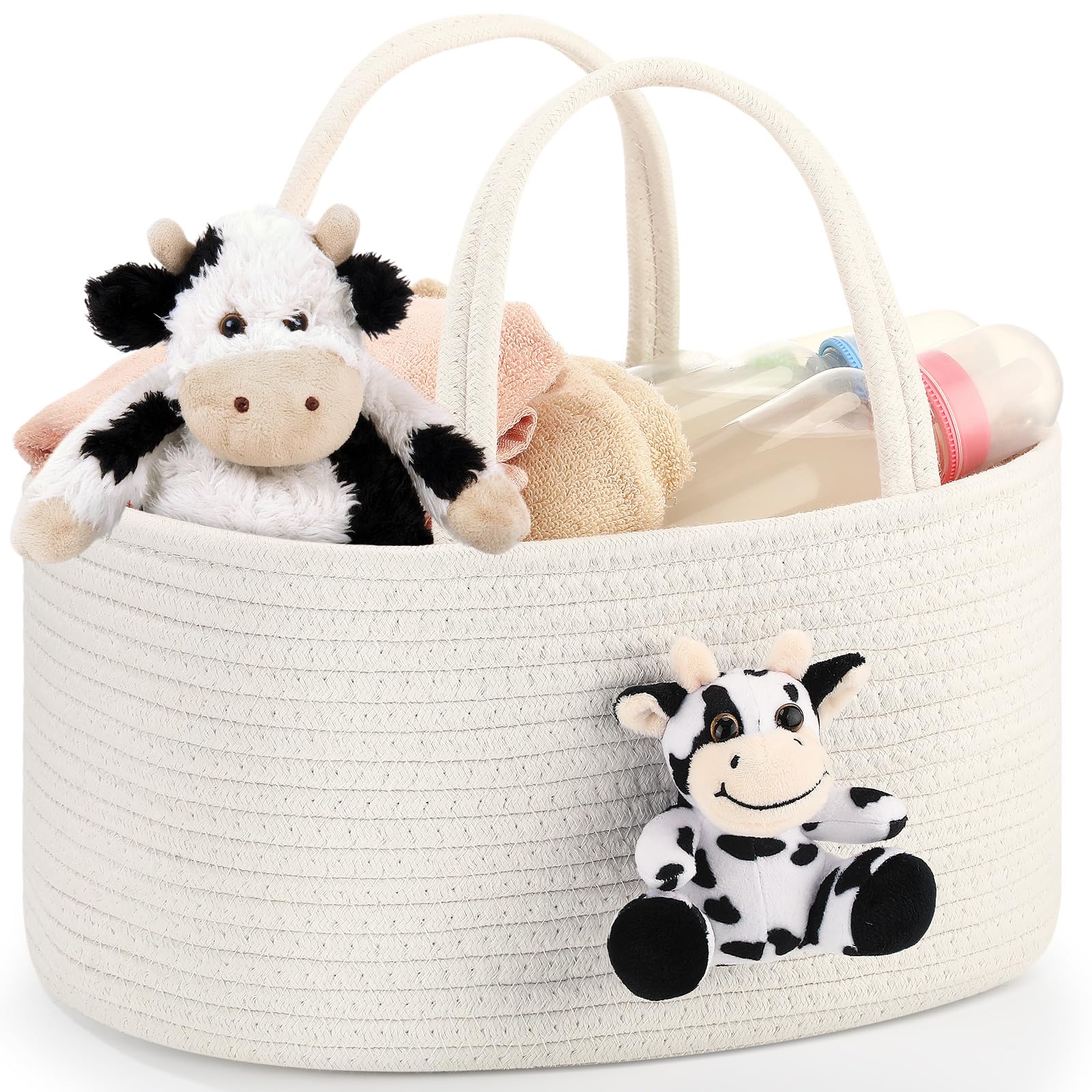 FoldTier Cow Diaper Caddy Organizer with cow accents keeps diapers within easy reach.