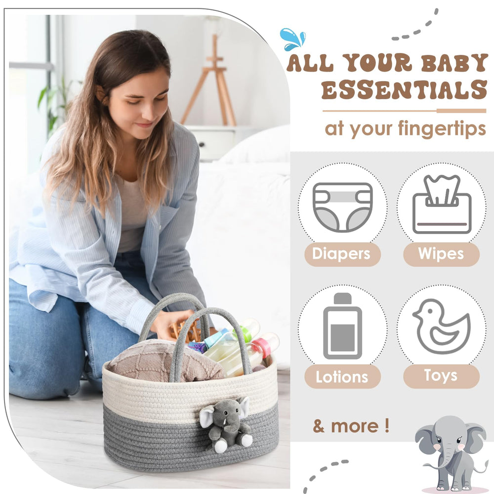 FoldTier Elephant Diaper Caddy showing diaper and wipe storage compartments