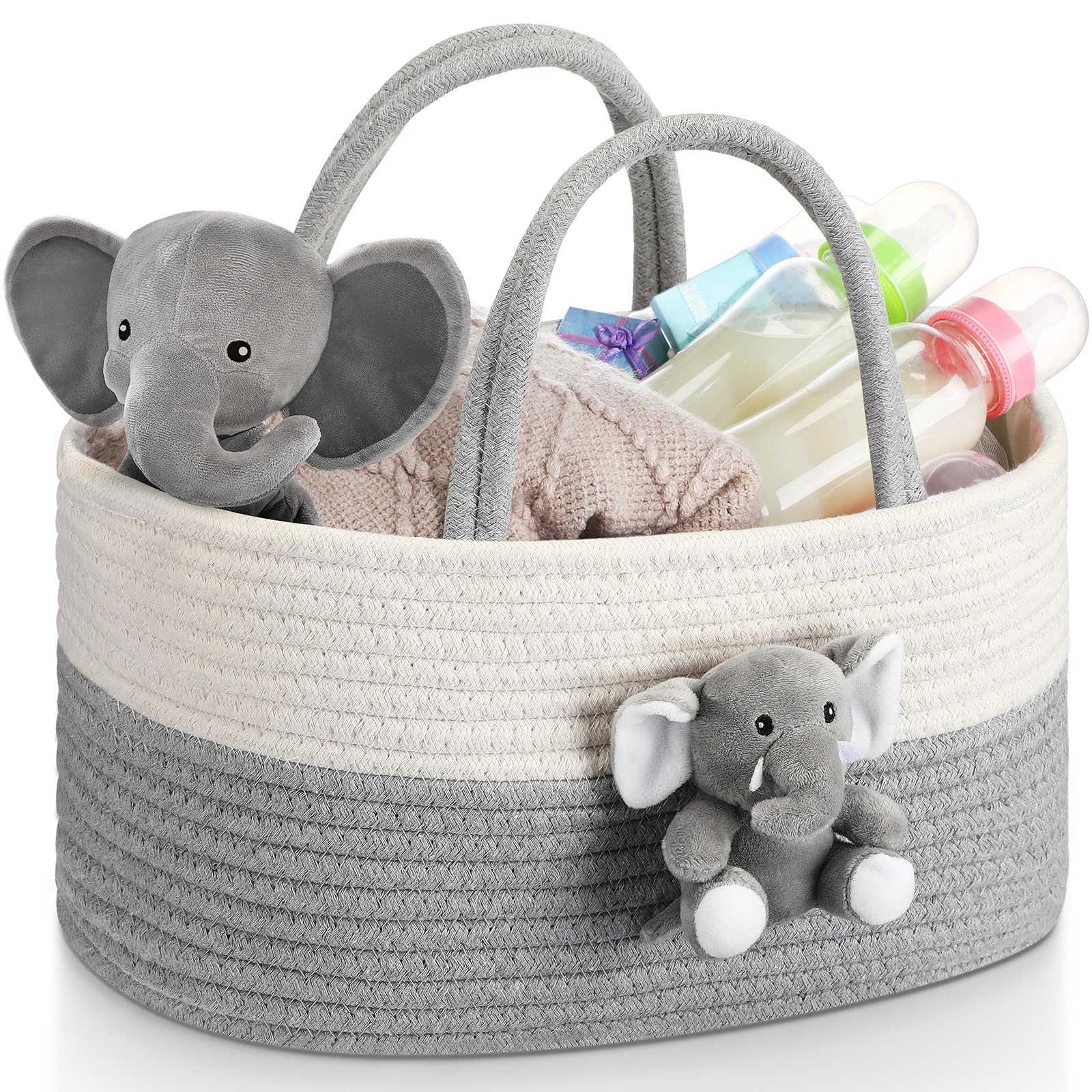 FoldTier Elephant Diaper Caddy front view with roomy storage