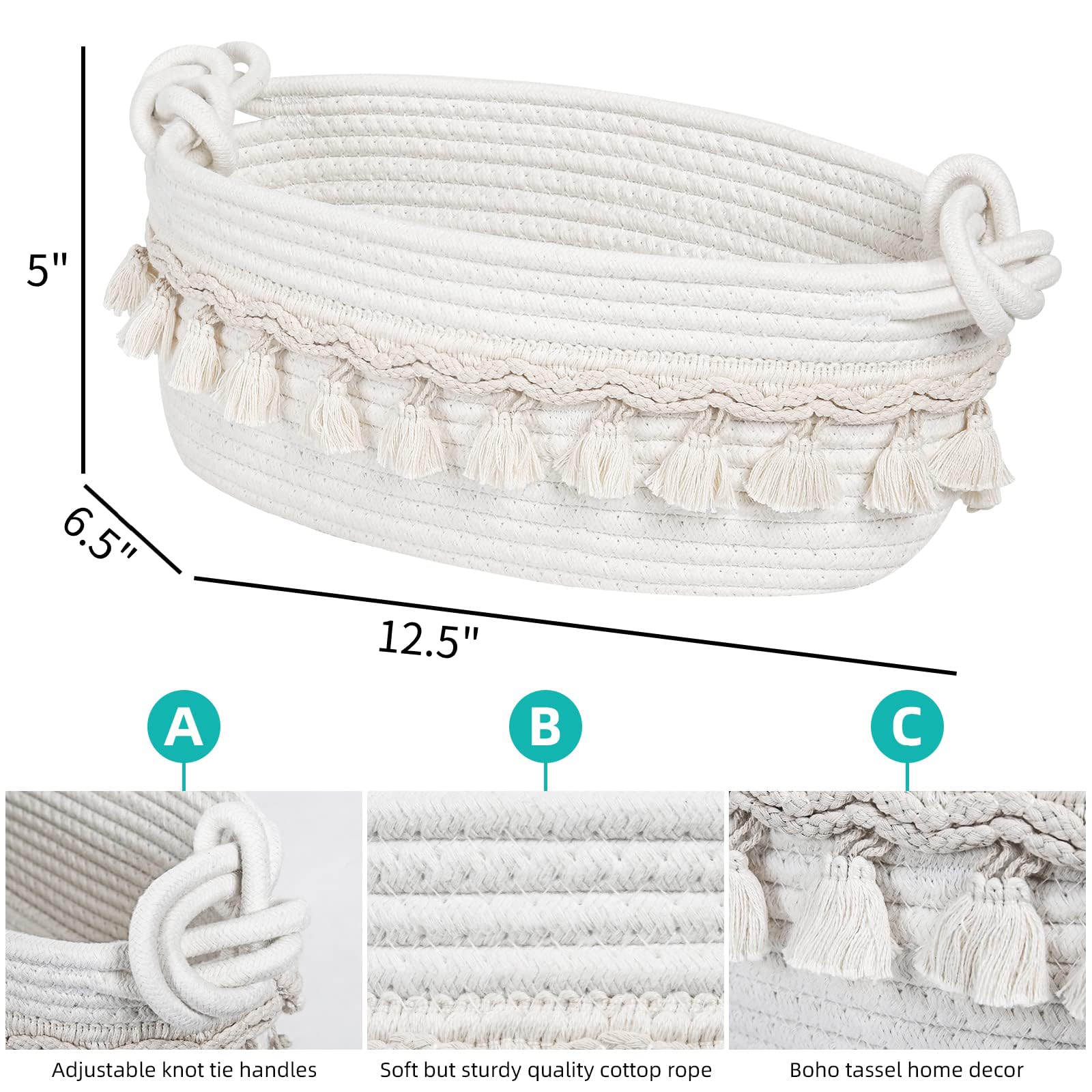 Followarm woven storage basket placed near toilet for spare rolls organization.