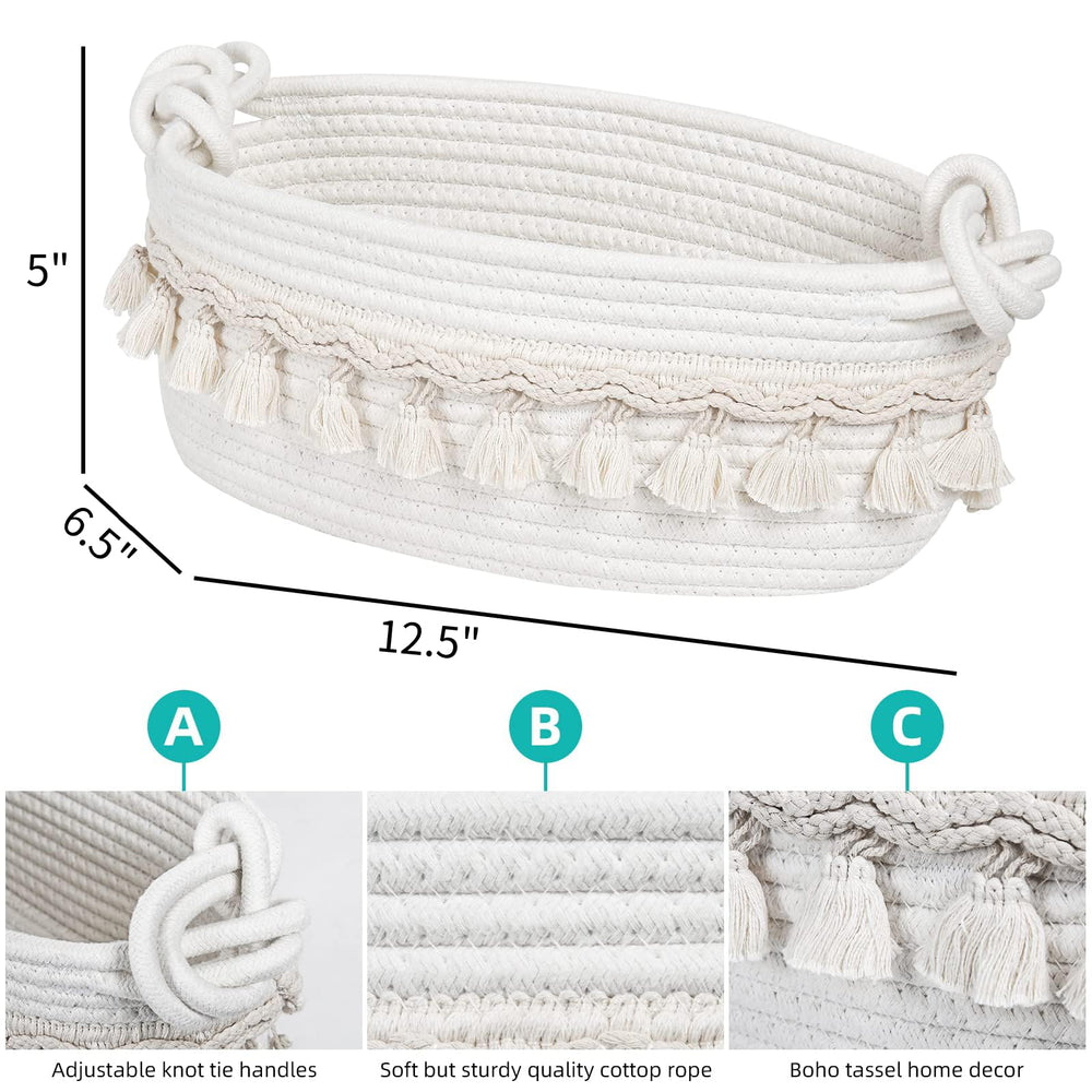 Followarm woven storage basket placed near toilet for spare rolls organization.