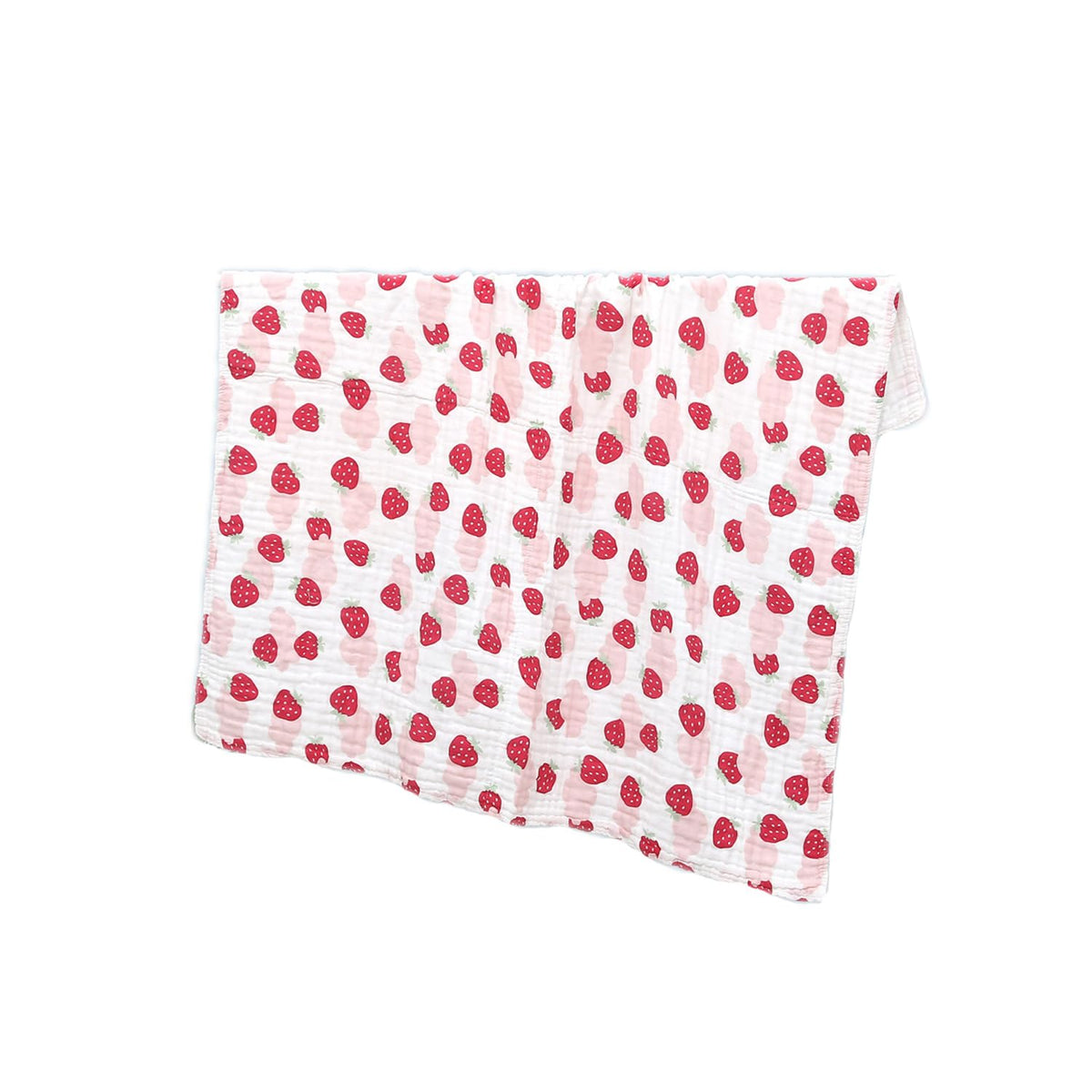 FOMAISELF Strawberry muslin blanket front view showing soft fabric and print