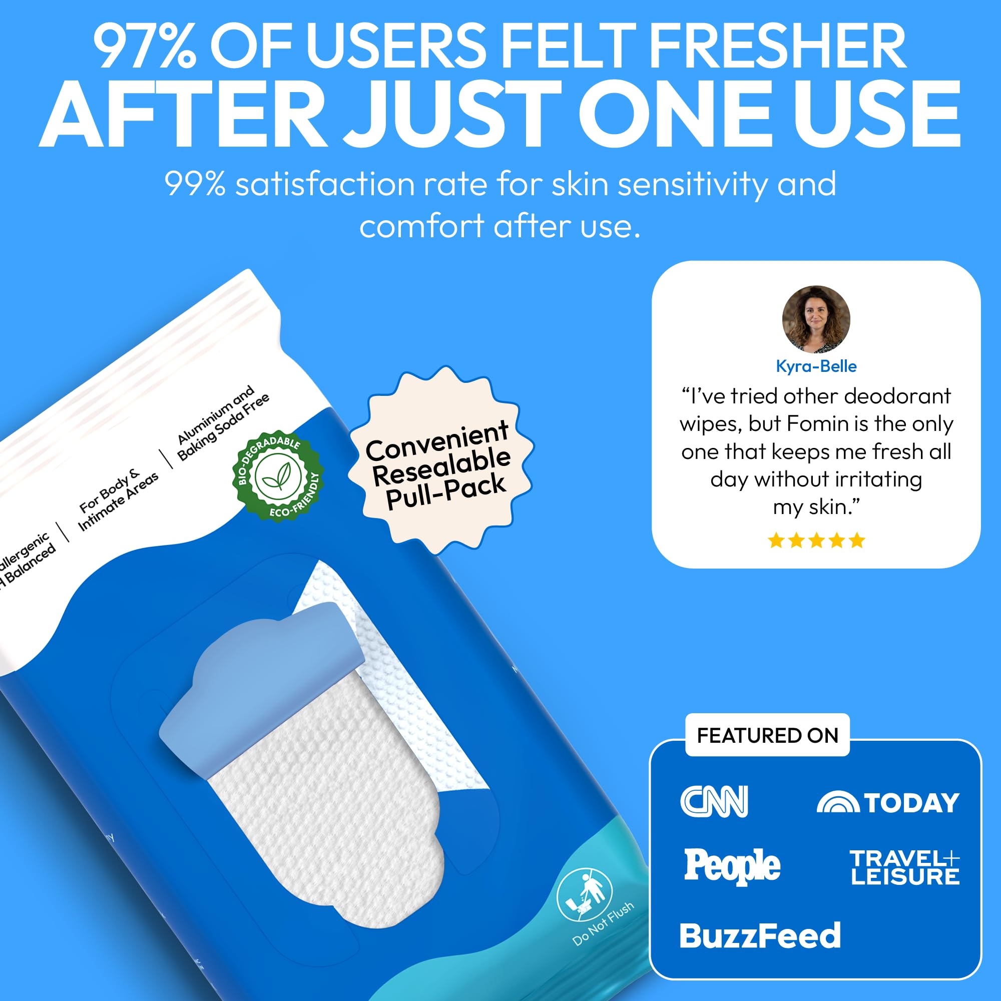 FOMIN aluminum-free wipe helps maintain skin balance during daily use