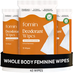 FOMIN Acidified Deodorant Wipes Citrus Harmony packaging, eco-friendly for travel.