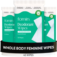 FOMIN Coastal Breeze wipe for women offers refreshing underarm care with plastic-free packaging.