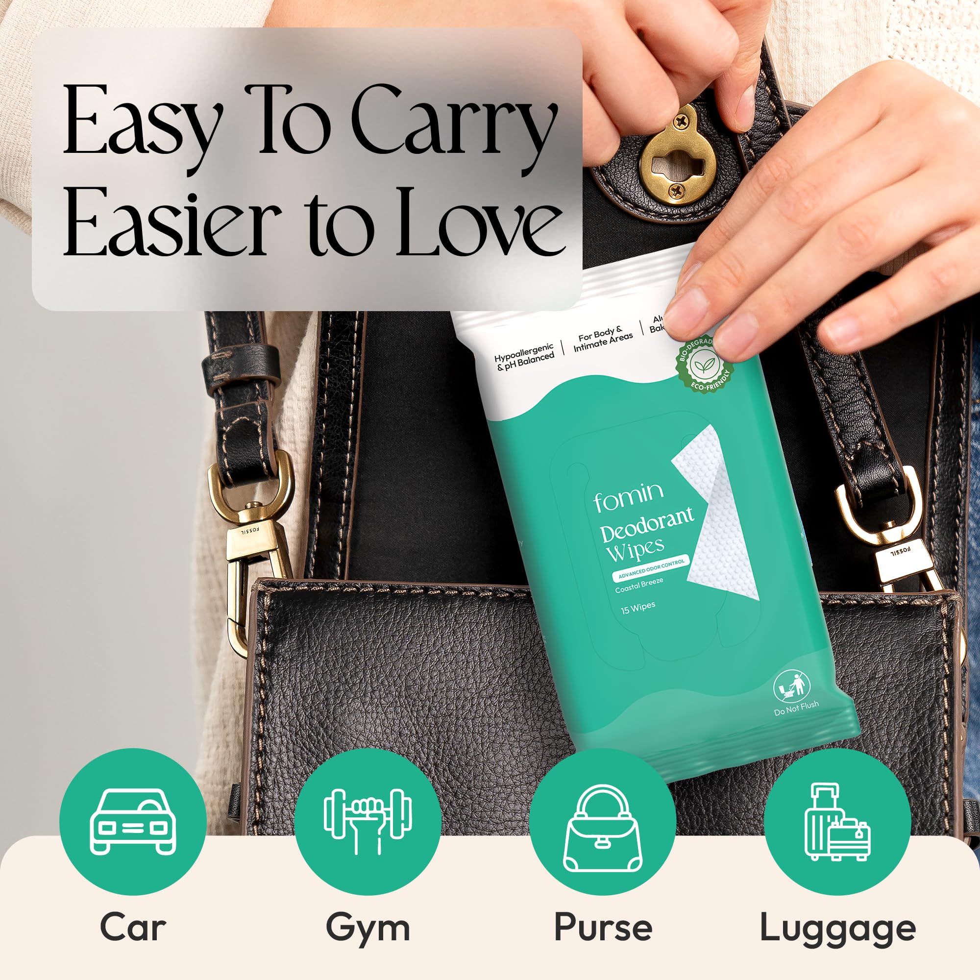 FOMIN acidified deodorant wipes plastic-free material supports sustainable hygiene.