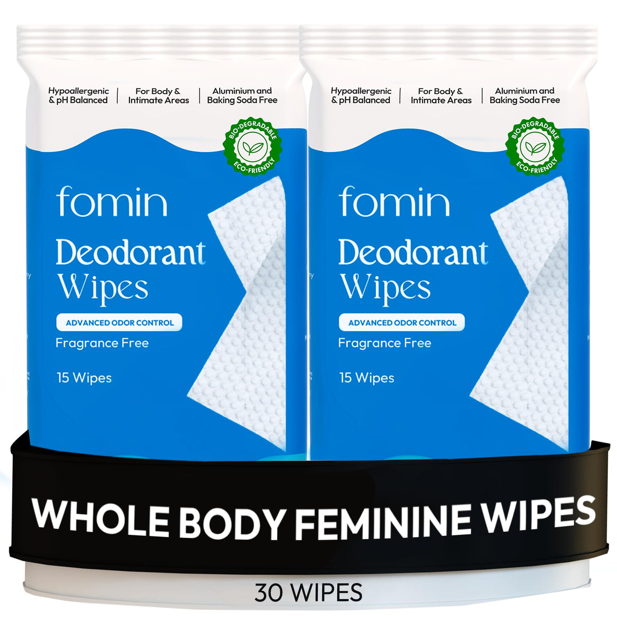 FOMIN acidified wipe applied to underarm for quick refresh and odor control