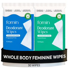 FOMIN acidified deodorant wipes for women 30-count pack, compact box