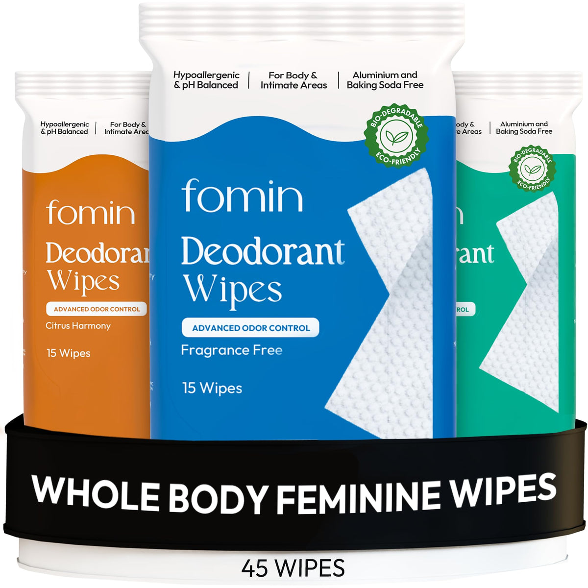 FOMIN acidified wipes packaging shows an eco-friendly design for daily freshness