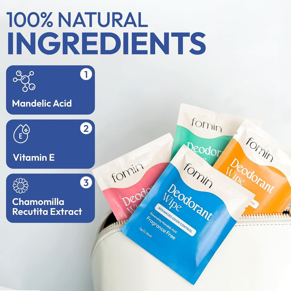 FOMIN travel wipes with individually wrapped sachets for clean convenient use