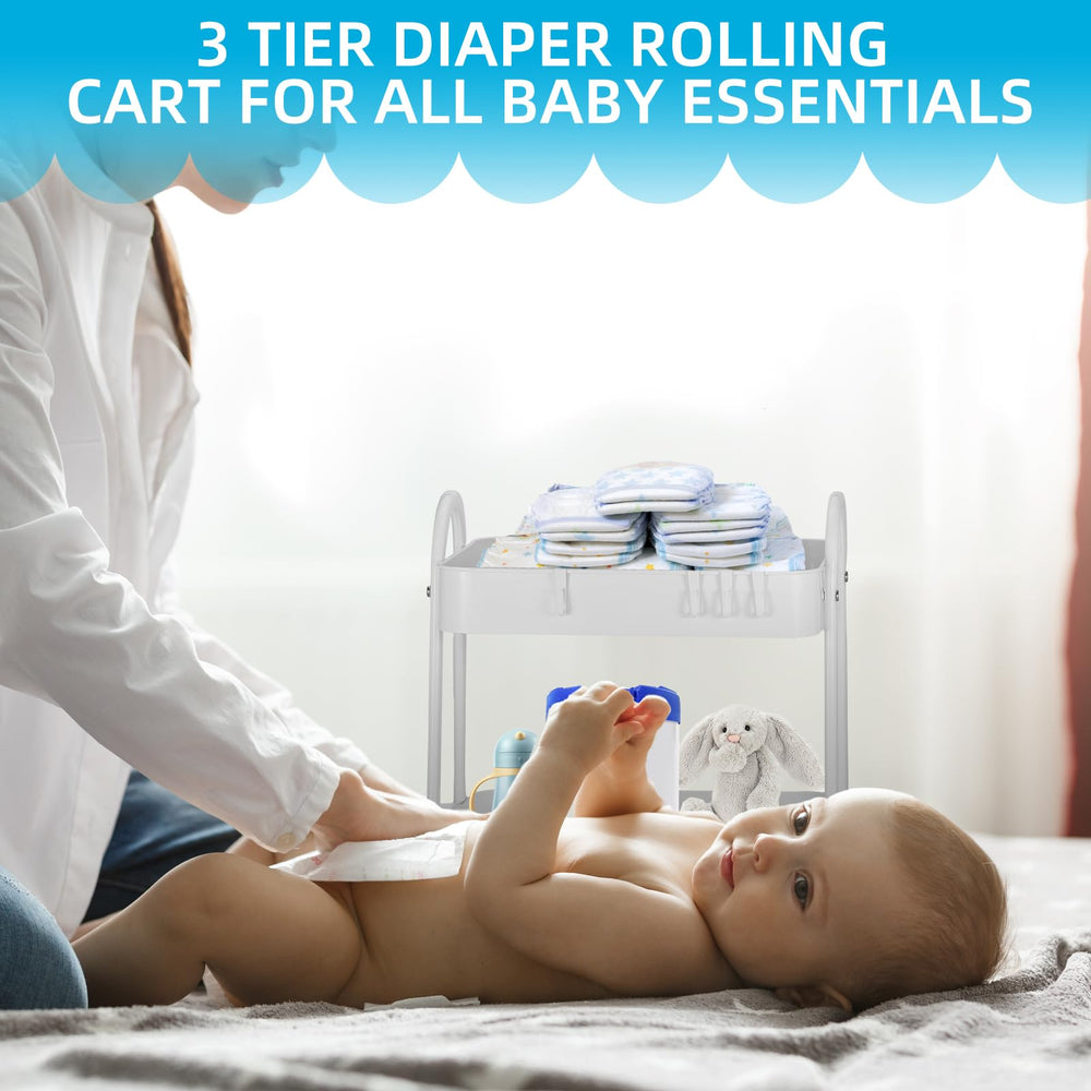 FOOK FISH 3-tier diaper cart fits bottles, wipes, and clothing.
