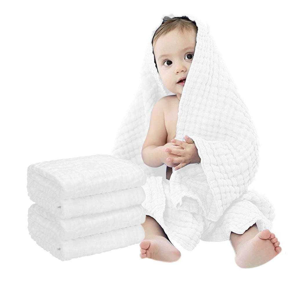 FOOK FISH muslin baby towel with 6-layer cotton provides gentle, breathable drying.