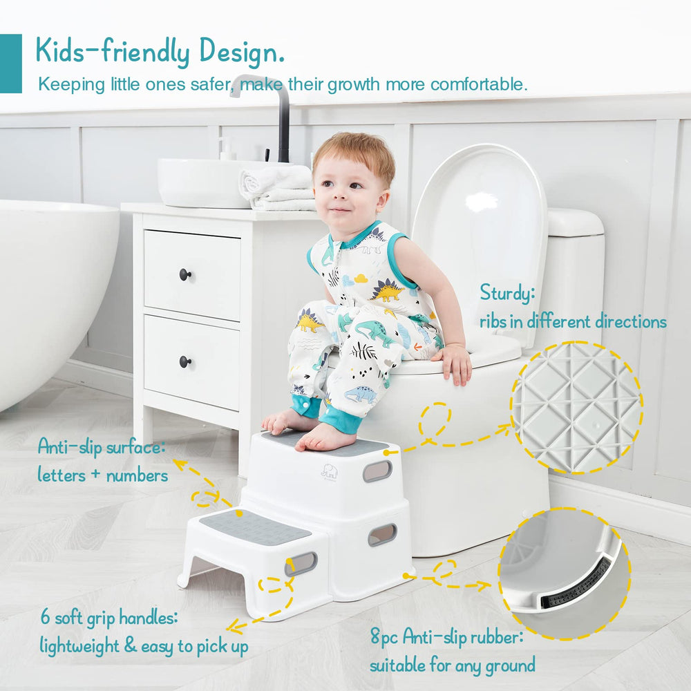 Forbena stool with slip-resistant feet promotes secure footing on tiles.