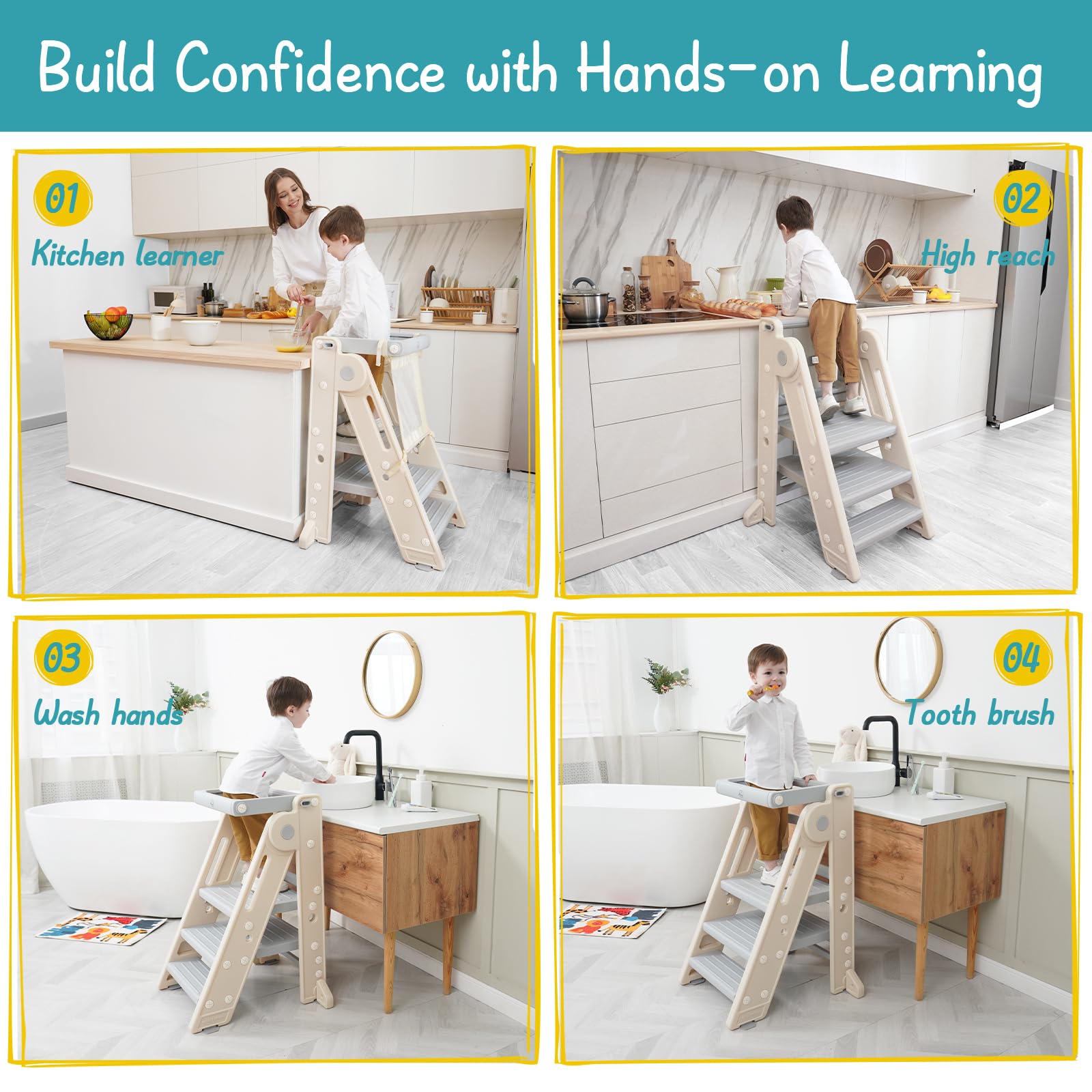 Forbena toddler stool in use at kitchen counter encouraging hands-on activities.
