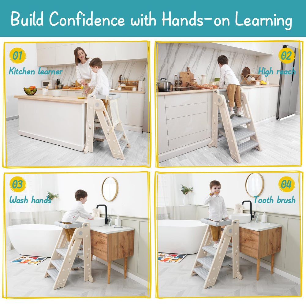 Forbena toddler stool in use at kitchen counter encouraging hands-on activities.