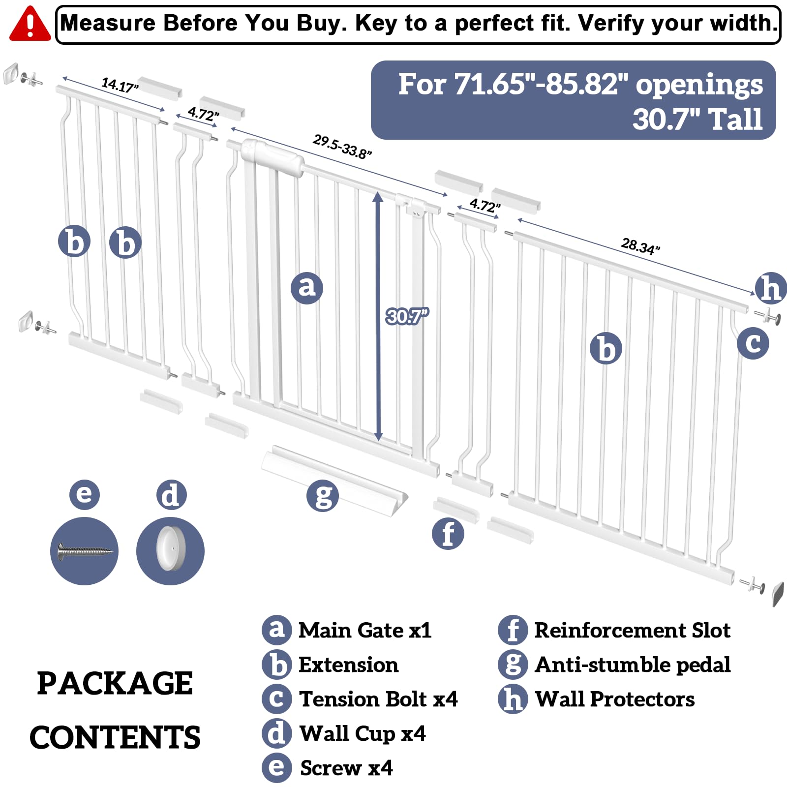 Foreng doorway gate adjustable width to fit large openings.