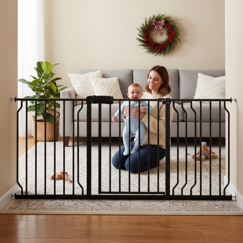 Foreng extra wide gate in doorway demonstrating broad opening safety