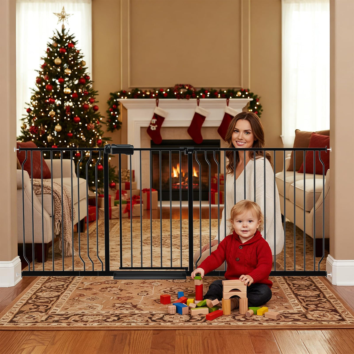 Foreng extra wide gate in doorway shows pressure-mounted setup for quick, tool-free installation.