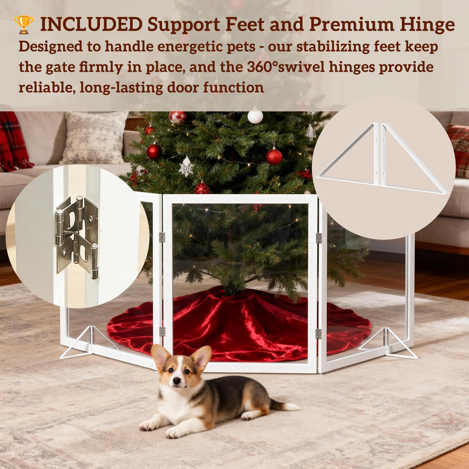 Foreng folding dog gate in compact Z-shape for storage and travel.