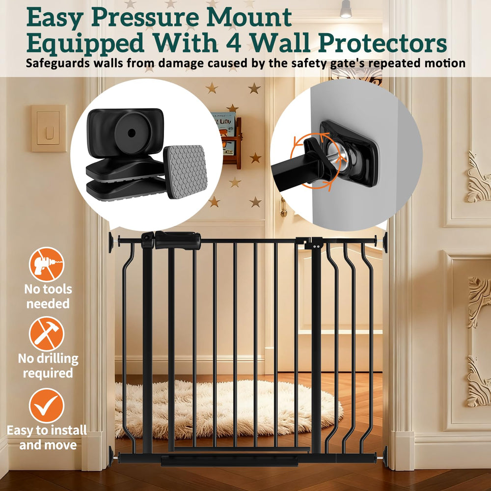 Foreng gate in kitchen doorway enabling safe, easy access
