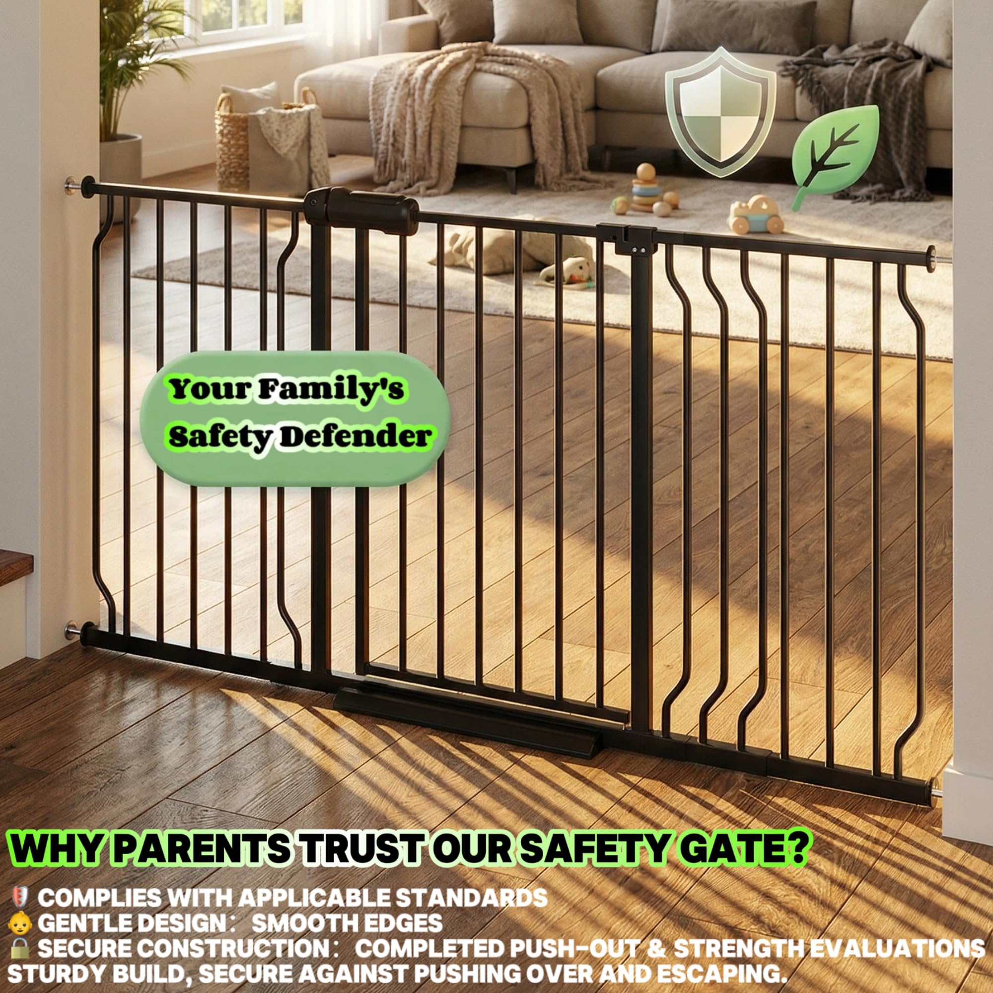 Foreng wall protectors prevent wall damage during gate use.