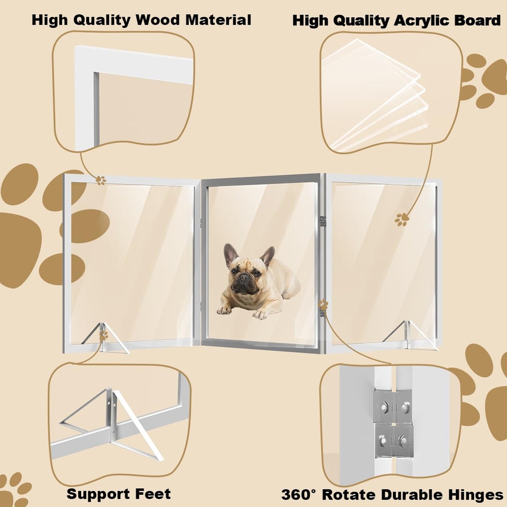 Foreng wood-framed acrylic gate showing durable frame and transparent design.
