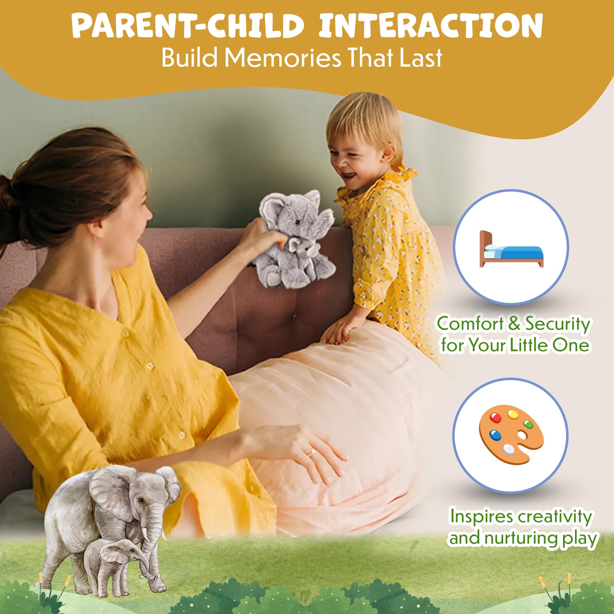 Forest & Twelfth kid-friendly elephant plush enhances sensory exploration and bonding.