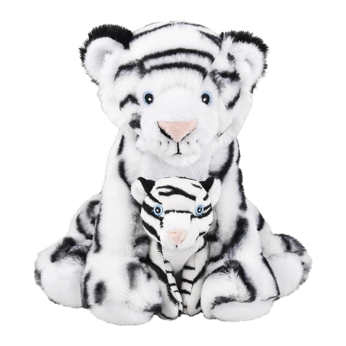 Forest & Twelfth white tiger mom-baby plush close-up for comforting cuddle time.