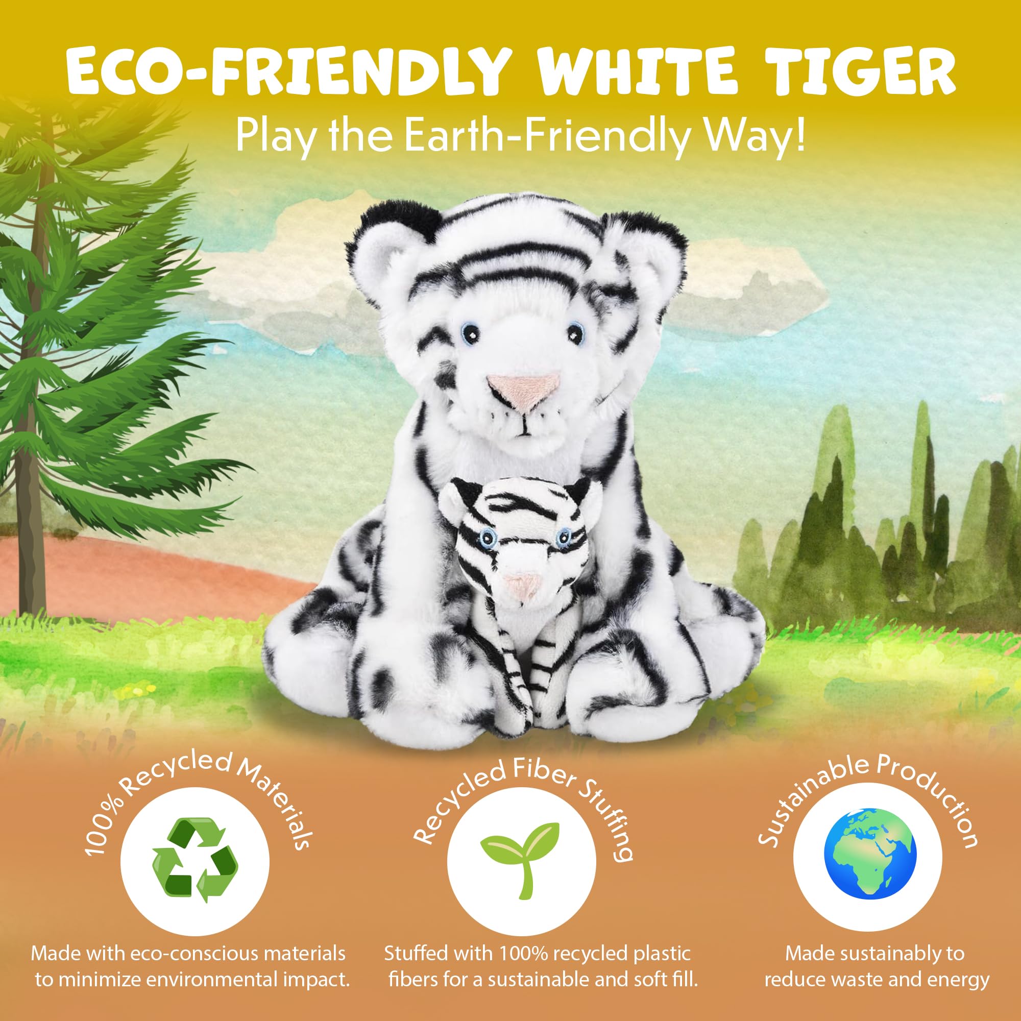Forest & Twelfth white tiger pair cuddling plush ideal for nap time and bedtime.