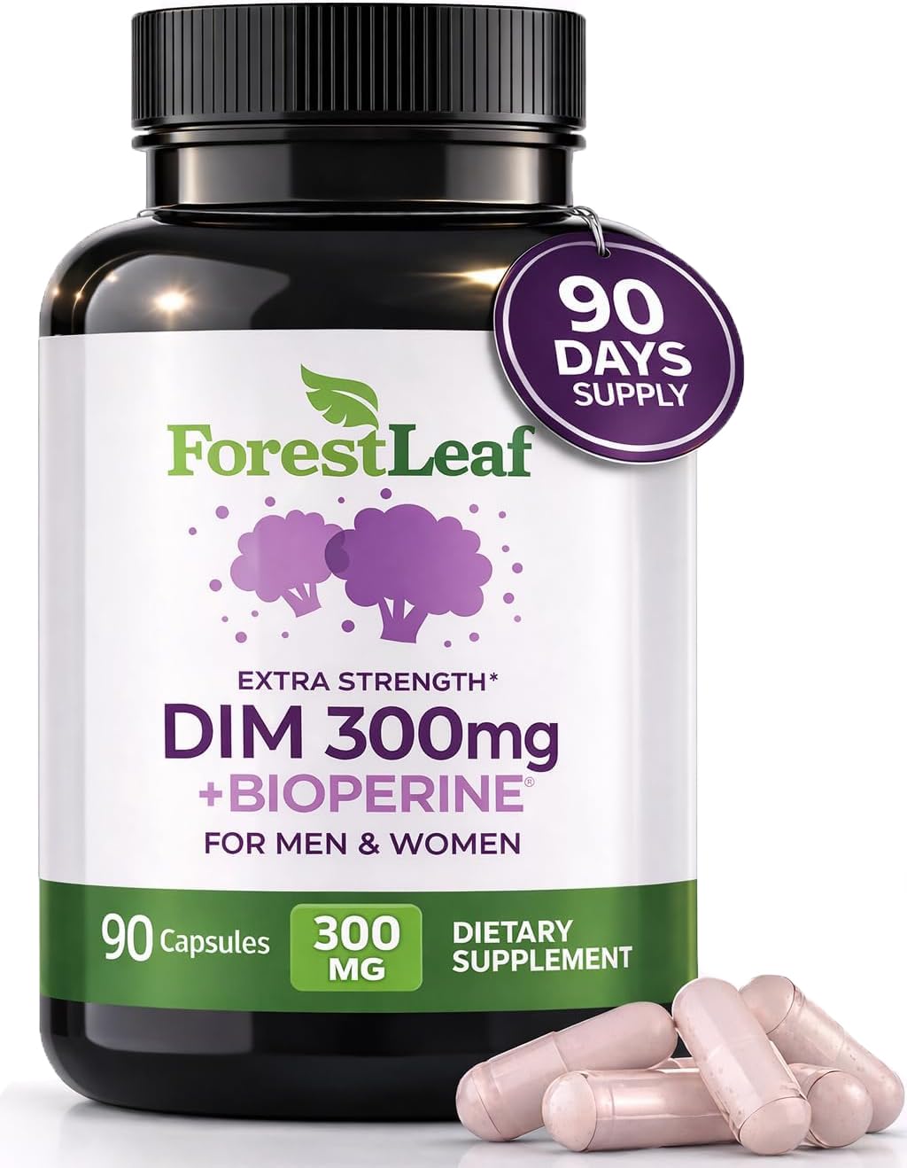 ForestLeaf DIM 300mg bottle for everyday hormone balance support.