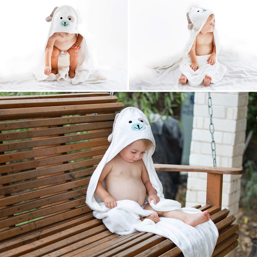 FOREVERPURE hooded towel helps keep baby's head warm after bath